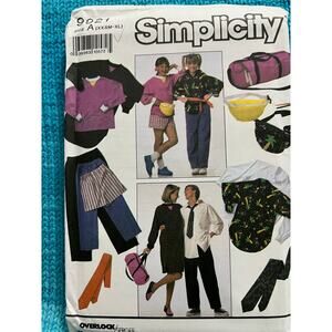 Simplicity 9921 pattern pants shorts shirt tie gym bag fanny pack size XXS-XL